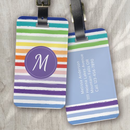 Rainbow Stripe Monogram Luggage Tag