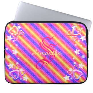 Rainbow Stripe Monogram Name Sparkle Hearts Girly