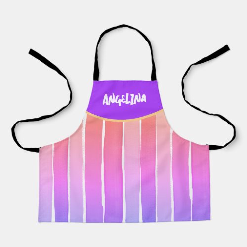 Rainbow Stripe Paint Party Artist Girl Name Apron