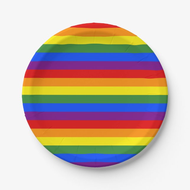 Rainbow Stripe Pattern Pride Party Paper Plates (Front)