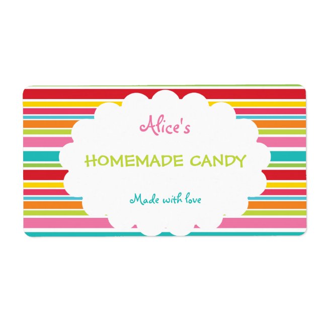 Rainbow Stripe Personalized Homemade Candy Label (Front)