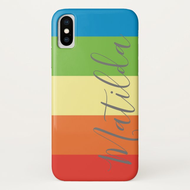 Rainbow Stripe Personalized Name Case-Mate iPhone Case (Back)