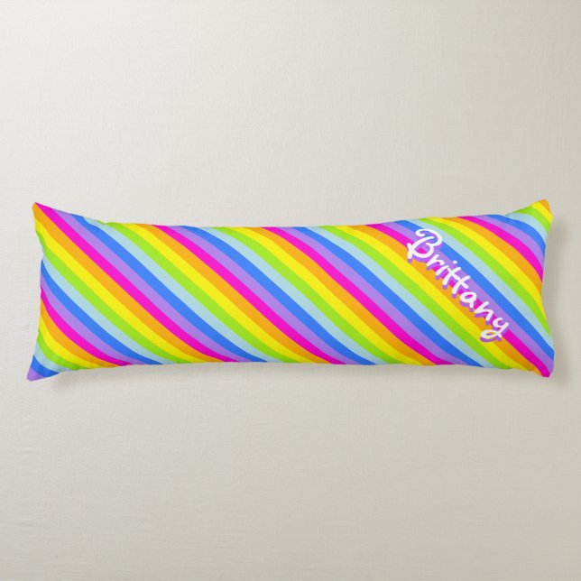 Rainbow stripe pink named long body pillow (Front)