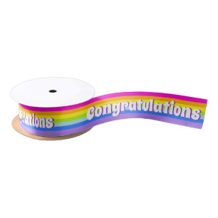 Rainbow stripe pink personalized text ribbon