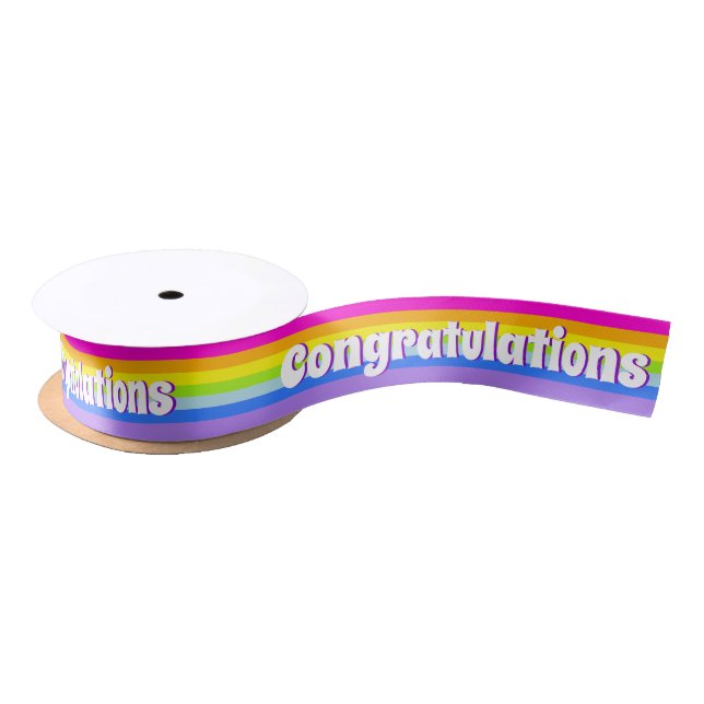 Rainbow stripe pink personalized text ribbon (Spool)
