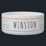 Rainbow Stripe Pride Subtle Simple Minimal Cat Dog Bowl<br><div class="desc">Add your cat or dog's name to this modern and minimal subtle thin rainbow stripe gay pride inspired food or water bowl for a cute expression of love based on the gay pride flag that will look cute and chic in any trendy and modern or farmhouse inspired home or apratment....</div>