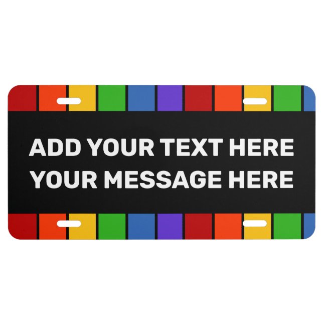 Rainbow Stripe Vertical TYPOGRAPHY License Plate (Front)