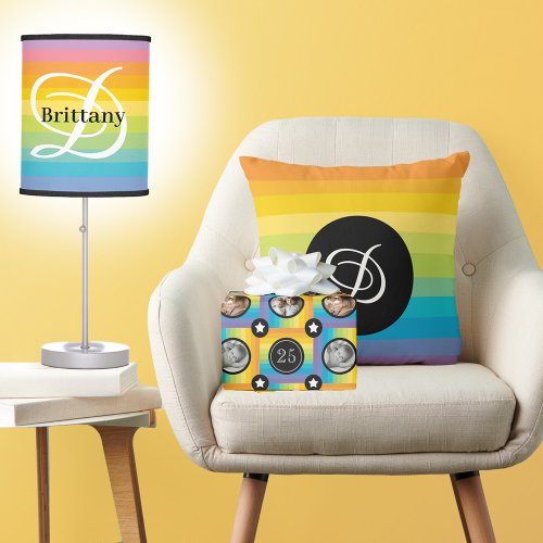 Rainbow Stripe With Black  D Monogram Table Lamp