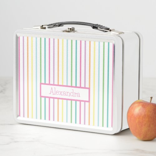 Rainbow Stripe with Name Metal Lunch Box