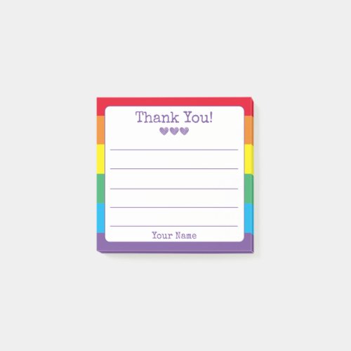 Rainbow Stripe Your Name And Hearts Thank You Post-it Notes