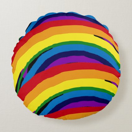 Rainbow Striped Abstract Round Pillow