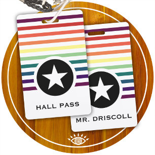 Rainbow Striped Chic Star Hall Pass for Teachers Badge
