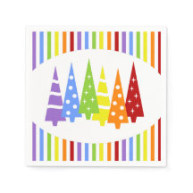 Rainbow Striped Christmas Trees Holiday Napkins