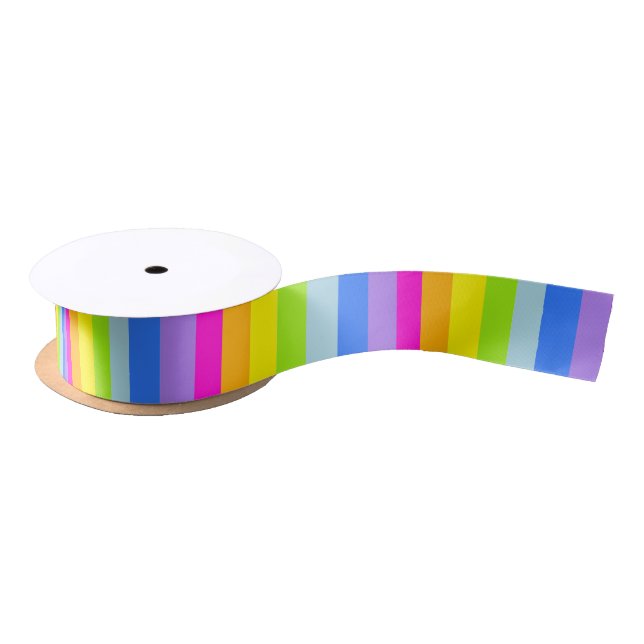 Rainbow striped colorful pink ribbon (Spool)