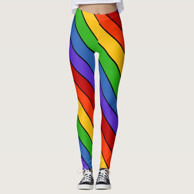 Rainbow Striped Diagonal Leggings (Front)