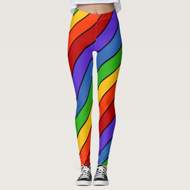 Rainbow Striped Diagonal Leggings (Front)