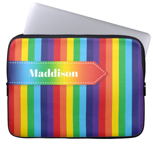 Rainbow Striped Electronics Sleeve with Name (Front)