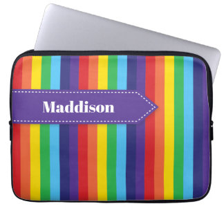 Rainbow Striped Electronics Sleeve with Name