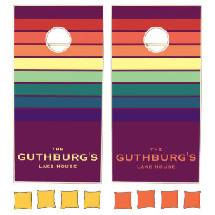 Rainbow Striped Family Name Cornhole Set