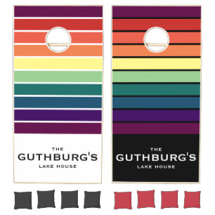 Rainbow Striped Family Name Cornhole Set