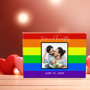 Rainbow Striped Gay Pride Couple Wedding Photo Block