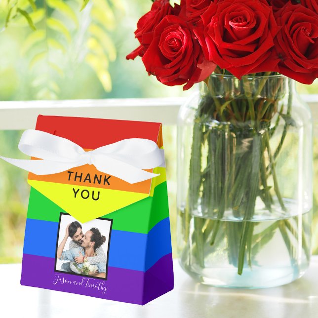 Rainbow Striped Gay Pride Photo LGBTQ Wedding Favor Boxes (Creator Uploaded)