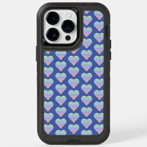 Rainbow Striped Heart Pattern Pastel Blue love OtterBox iPhone 14 Pro Max Case