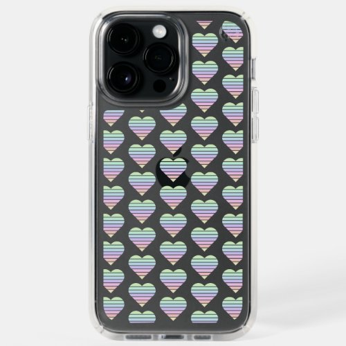 Rainbow Striped Heart Pattern Pastel Blue love Speck iPhone 14 Pro Max Case