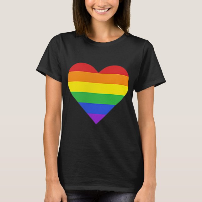 Rainbow Striped Heart Subtle LGBT Pride Month Gay  T-Shirt (Front)