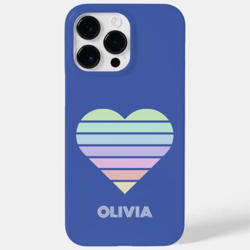 Rainbow Striped Heart with name Pastel Blue love Case_Mate iPhone 14 Pro Max Case