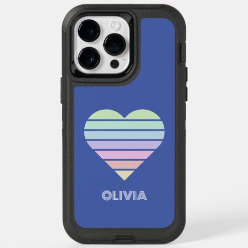 Rainbow Striped Heart with name Pastel Blue love OtterBox iPhone 14 Pro Max Case