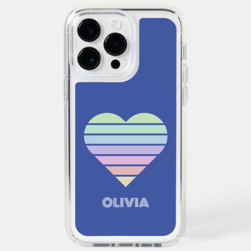 Rainbow Striped Heart with name Pastel Blue love Speck iPhone 14 Pro Max Case