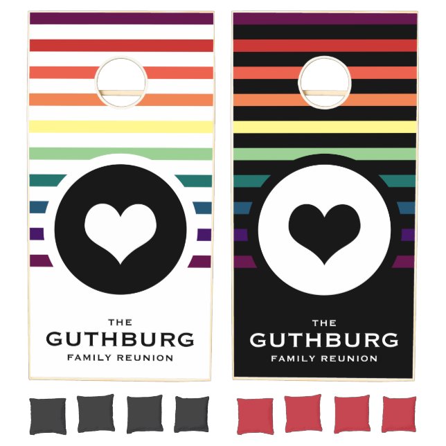 Rainbow Striped Love Family Name Cornhole Set (Set)