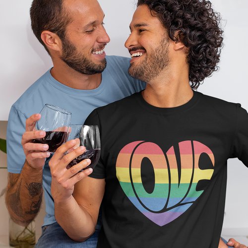 Rainbow Striped Love Heart Gay Pride T_Shirt