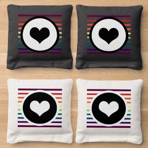 Rainbow Striped Love Hearts cornhole bags