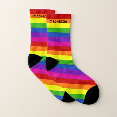 Rainbow Striped Monogram Cute Gay Pride Socks
