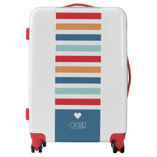 Rainbow Striped Monogram Heart  Luggage