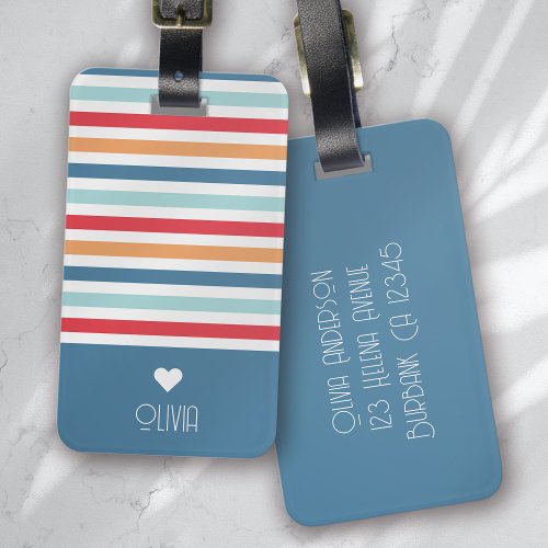 Rainbow Striped Monogram Heart  Luggage Tag