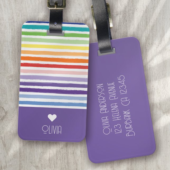 Rainbow Striped Monogram Heart  Luggage Tag (Creator Uploaded)