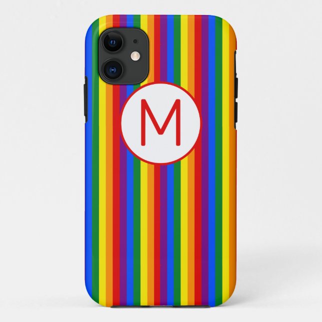 Rainbow Striped Monogrammed Case-Mate iPhone Case (Back)