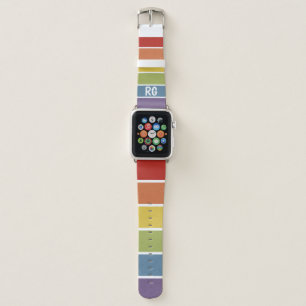 Rainbow Striped Pattern LGBT Retro Monogrammed Apple Watch Band