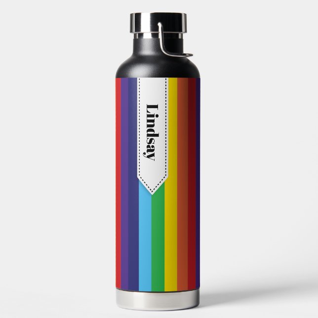 Rainbow Striped Personalized Water Bottle (Left)