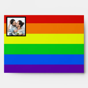 Rainbow Striped Photo LGBTQ Gay Pride Wedding Envelope
