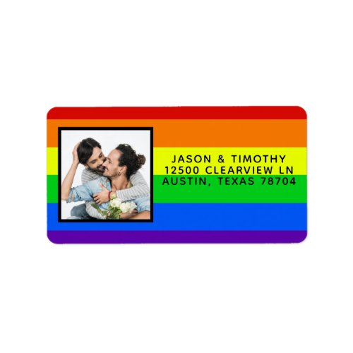 Rainbow Striped Photo LGBTQ Gay Pride Wedding Label