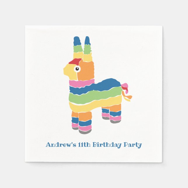 Rainbow Striped Pinata Birthday Party Napkins (Front)