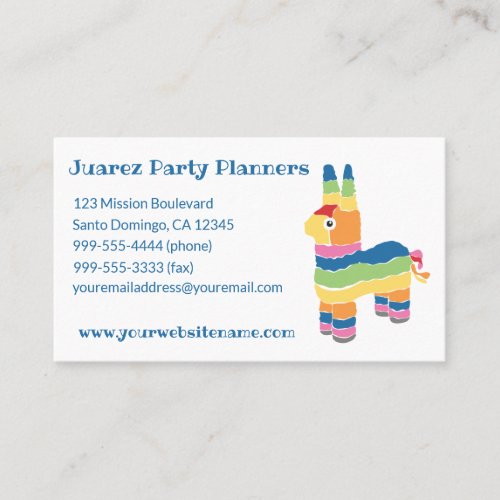 Rainbow Striped Pinata Party Planners Business Card