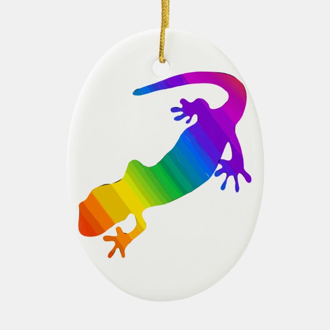 Rainbow Striped Salamander Ceramic Ornament (Front)