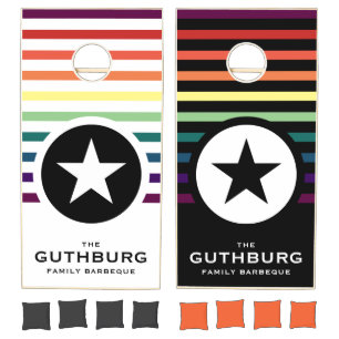 Rainbow Striped Star Family Name Cornhole Set
