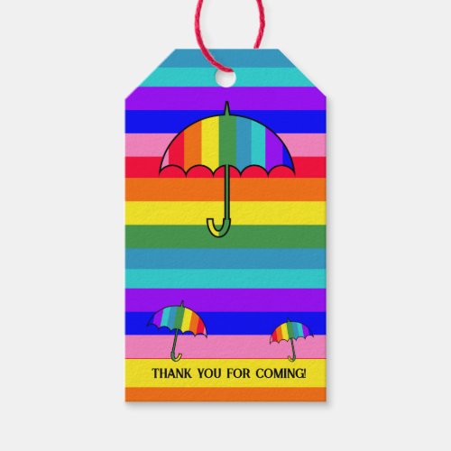 Rainbow Striped Umbrellas   Gift Tags