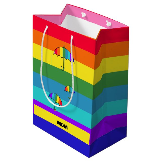 Rainbow Striped Umbrellas  Medium Gift Bag (Back Angled)